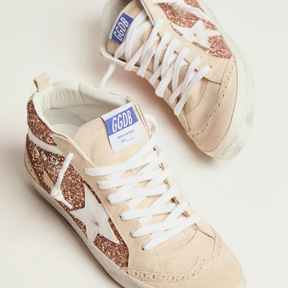 Golden Goose Mid Star sneakers with pink-gold glitter